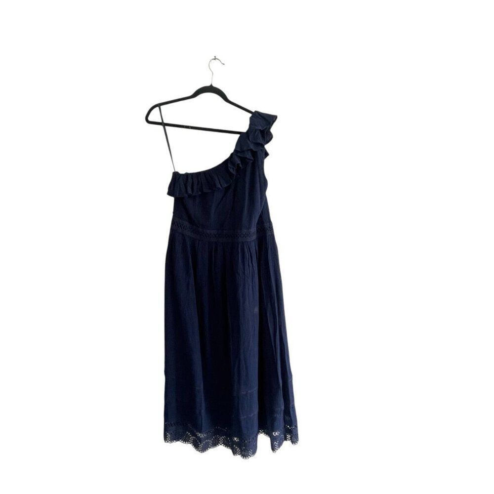 Talbots Womens A-Line Dress Size 14 Blue Ruffled One Shoulder Midi NWT - Picture 3 of 15